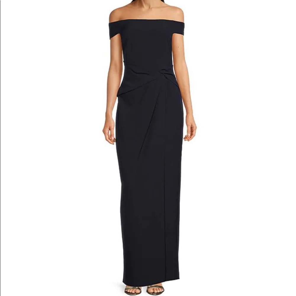 Black LAUREN Ralph Lauren Saran Crepe Off-the-Shoulder Front Twist Gown